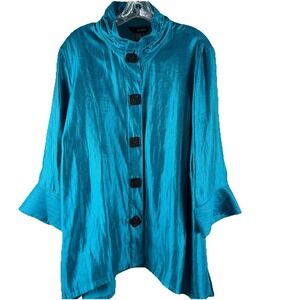 Ali Miles Textured Crinkle Tunic Top Statement Buttons Laganlook Artsy Sz 1X